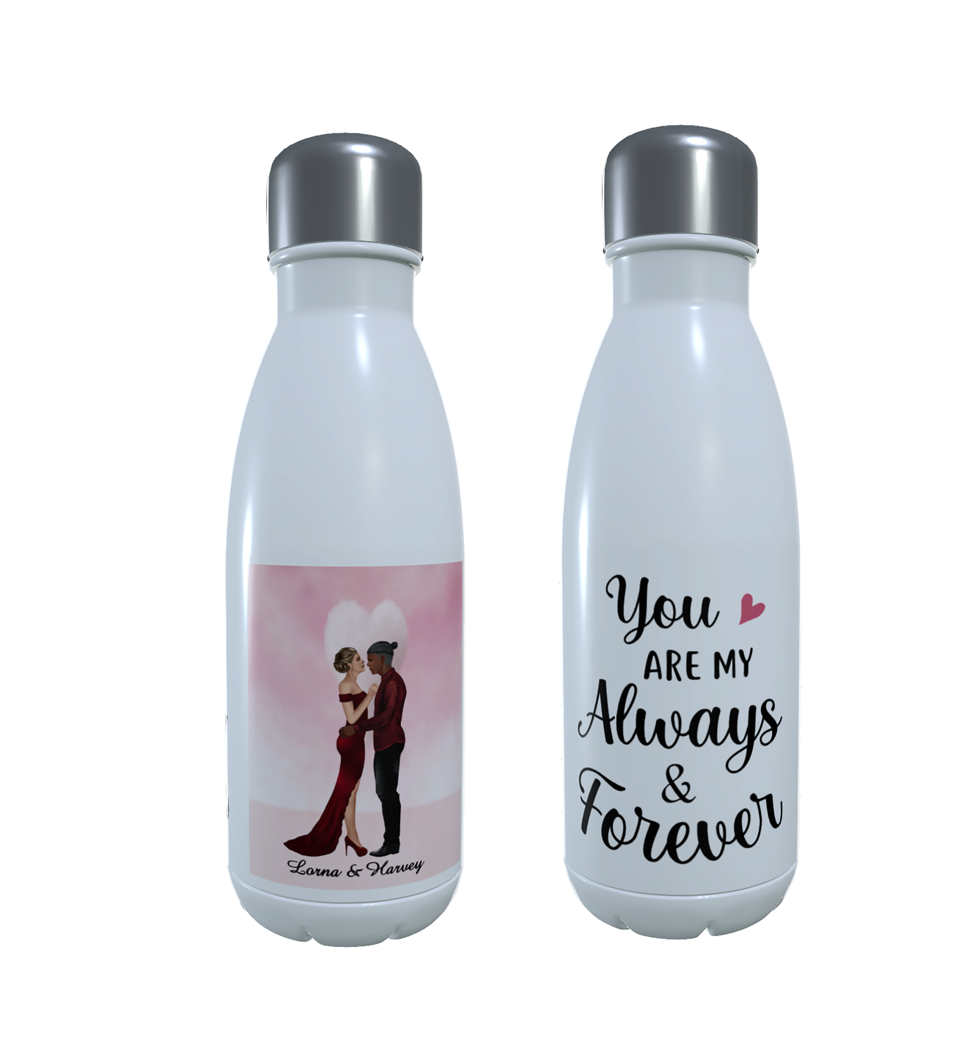 Romantic Couple Water Bottle, Custom Couples Thermos Bottle